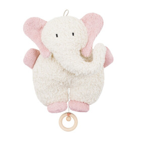 Efie, Spieluhr, Elefant natur/rosa mit Holzring, ca. 25 cm